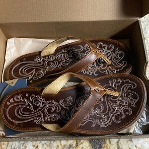 Olukai leather flip flops size 7 women’s brand new